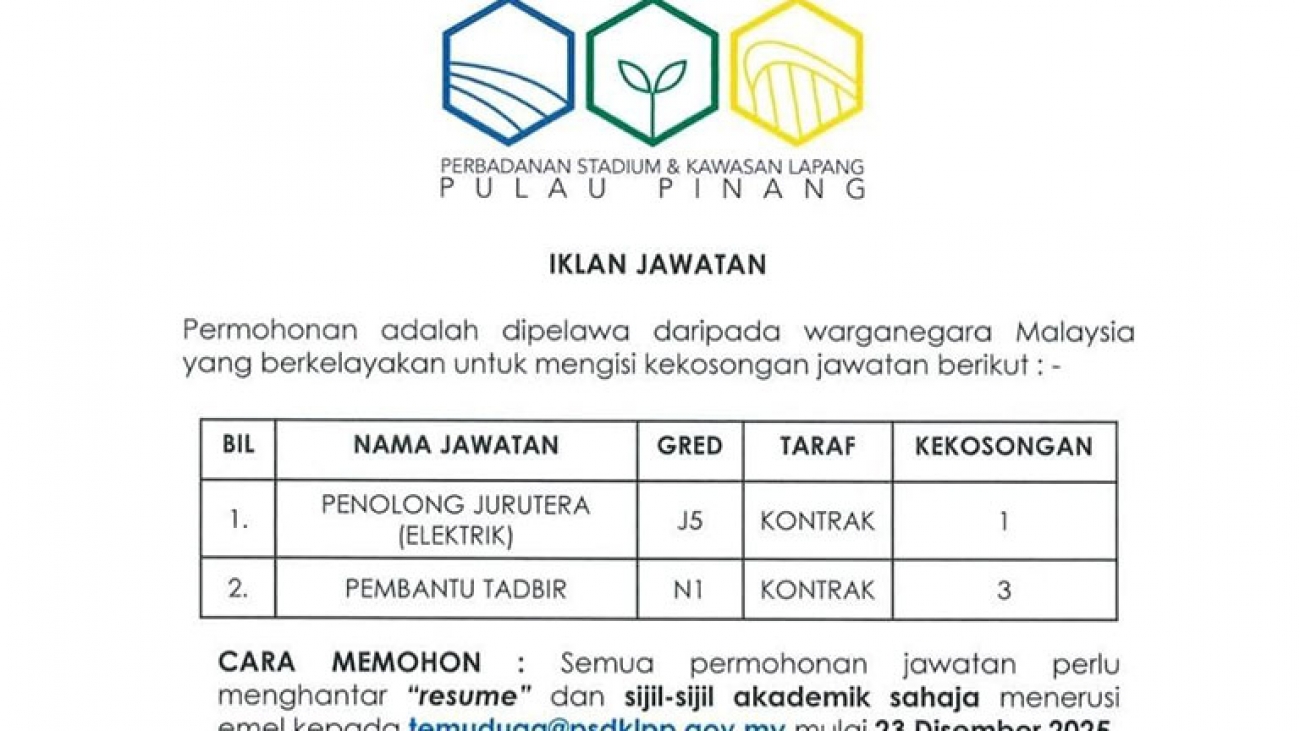 Jawatan Kosong di Perbadanan Stadium dan Kawasan Lapang (PSDKL) Pulau Pinang