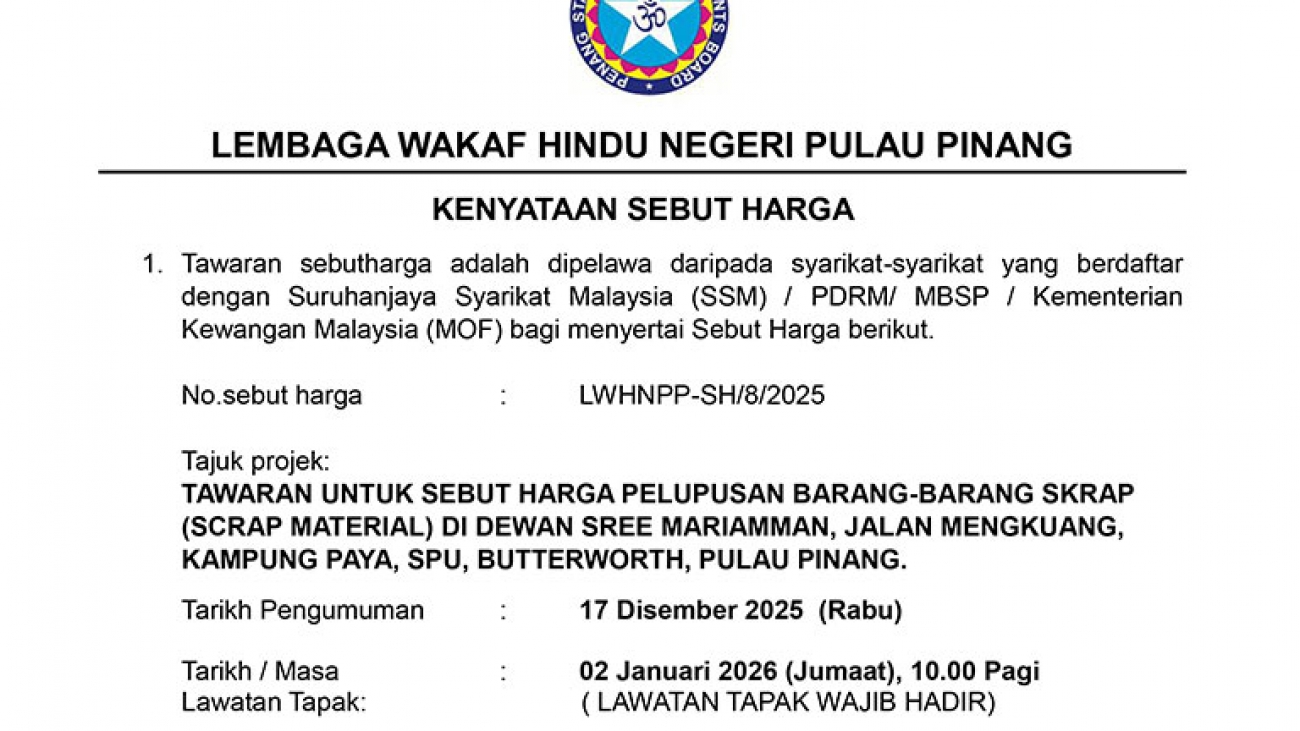 Kenyataan Sebut Harga Pelupusan Barang Skrap