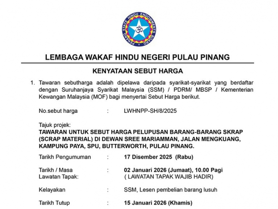 Kenyataan Sebut Harga Pelupusan Barang Skrap