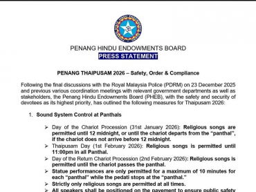 Penang Thaipusam 2026 – Safety, Order & Compliance
