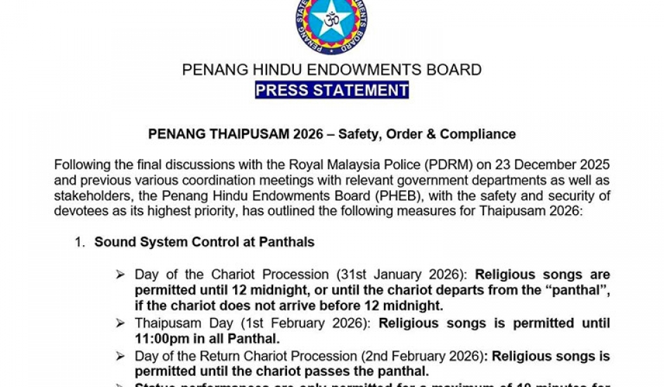 Penang Thaipusam 2026 – Safety, Order & Compliance