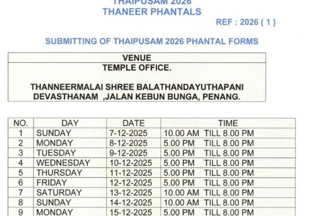 Thaipusam 2026 Thaneer Phantals Form Submission
